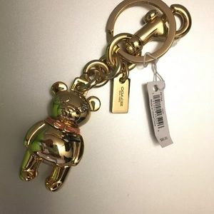 Auth Coach 3D Gold Teddy Bear Keyring/Bag Charm